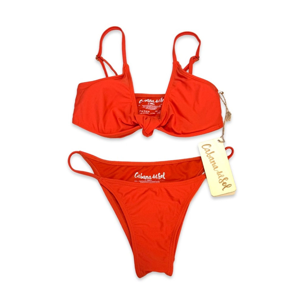 NWT Cabana del Sol Orange Bikini Set | Tie Front Top & High Cut Bottoms NEW XS